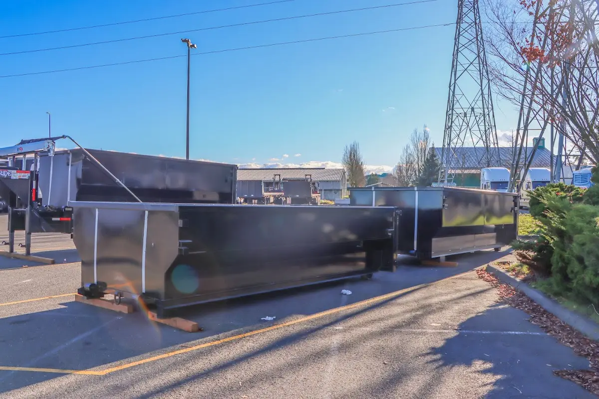 Roll-off dumpster ready for waste disposal at job site for Construction Dumpster Rental in Port Washington